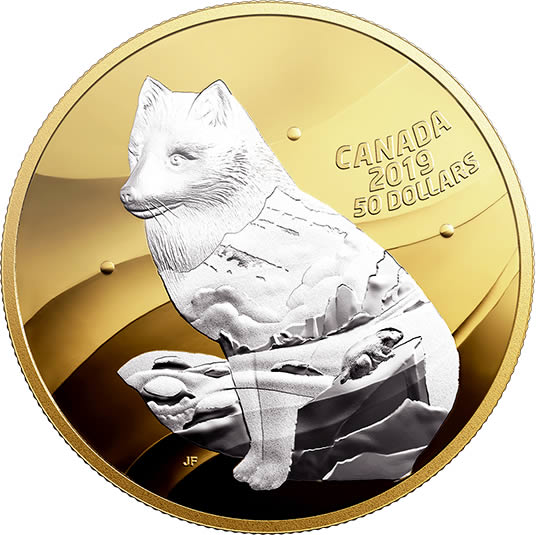 RCM-New-Release:-2019-5-Oz.-Pure-Silver-Gold-Plated-Coin---Inner-Nature:-Arctic-Fox